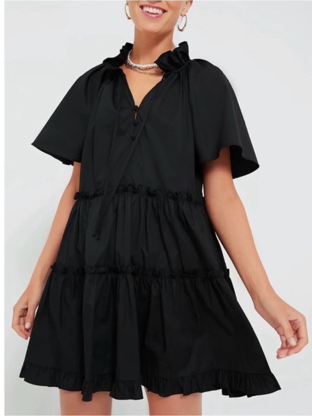 Pomander Place by Tuckernuck Black Adeline Dress S Mini Ruffle Tiered Designer